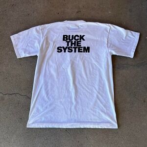 Vintage 90s Buck the system Bucks cigarettes graphic promo pocket Tshirt